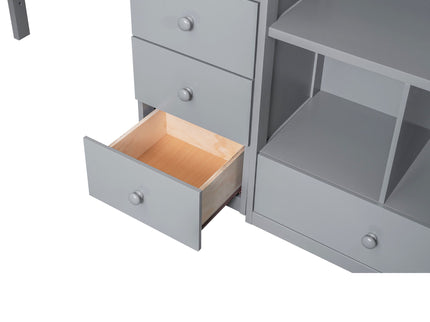 Loft Bed With L Shaped Desk, Drawers, Cabinet, And Storage Staircase