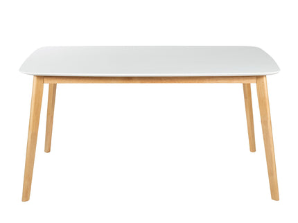 Dining Table With Splayed Rubberwood Legs & Faux Wood Tabletop, Mid Century Modern - White Oak