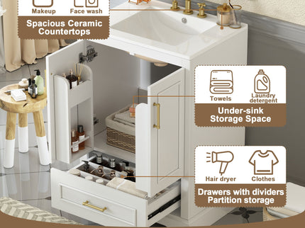 Bathroom Vanity With Sink, 1 Divided Drawer And 2 Soft Close Doors With Double Shelf