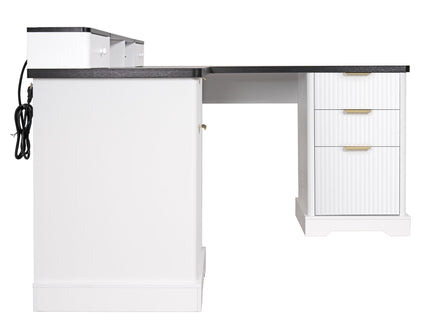 Fluted L-Shaped Desk With Charging Station & Storage Cabinet