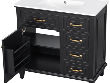 Modern Bathroom Vanity With Sink Top, Flip Drawers, Adjustable Shelf
