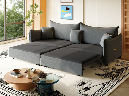 King Pull Out Sofa Bed, 3-In-1 Convertible Bed With 3 Pillows