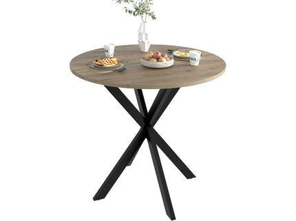 Round Dining Table For 2 - 4 People, Compact Kitchen Or Dining Room - Rustic Brown