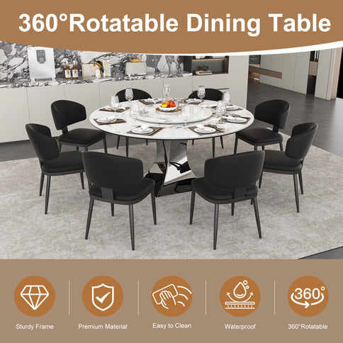 Round Dining Table With 6 Chairs Set - Silver