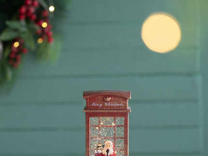 Christmas Lighted Water Spinning Phone Booth With Santa On Phone, 3*AA Batteries Required - White / Red