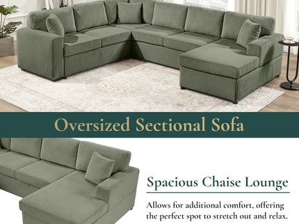 Oversized Sectional U-Shaped Sofa With Chaise Lounge And Three Soft Throw Pillows