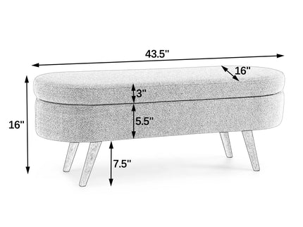 Modern Ottoman Oval Storage Bench With Rubber Wood Legs