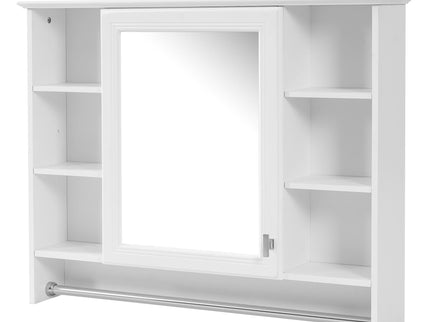 Modern Wall Mounted Mirror Cabinet With Adjustable Shelf, Soft Close Door, And Towel Bar