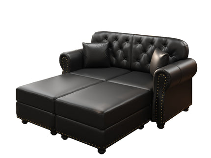 Upholstered Sofa With Nailhead Trim, Rolled Armrests With Ottoman