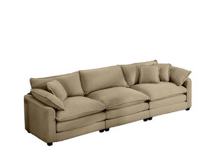 Mid-Century Modern 3 Seater Sectional Sofa With Arm And Throw Pillows