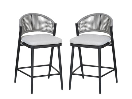 Outdoor 26" Counter Height Metal Frame Counter Stools With Scallop Shaped Backrest & Water Resistant Cushions