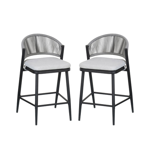 Outdoor 26" Counter Height Metal Frame Counter Stools With Scallop Shaped Backrest & Water Resistant Cushions