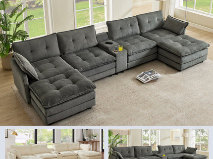 Oversized Modular Sectional Sofa With Multi Functional Console