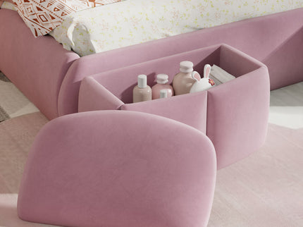 Full Upholstered Platform Bed With Cartoon Ears Headboard And LED Light - Pink