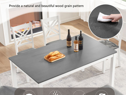 6 Piece Kitchen Dining Set, Rectangular Dining Table With 4 Upholstered Chairs And Bench - Gray / White