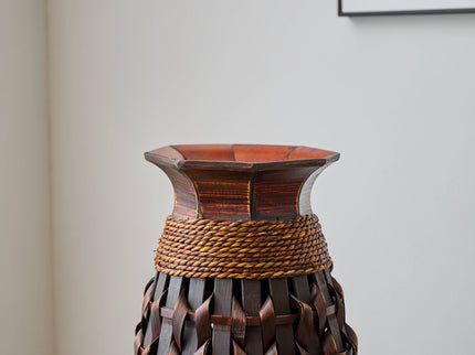 Hand Woven Bamboo Floor Vase, Decorative Accent For Living Room - Acacia Wood