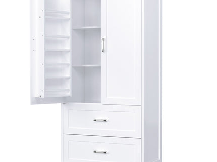 Tall Bathroom Storage Cabinet With 2 Doors And Drawers, Adjustable Shelf