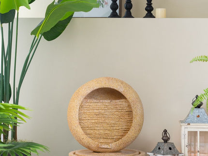 Cement Round Water Fountain With Light And Pump - Beige / Yellow