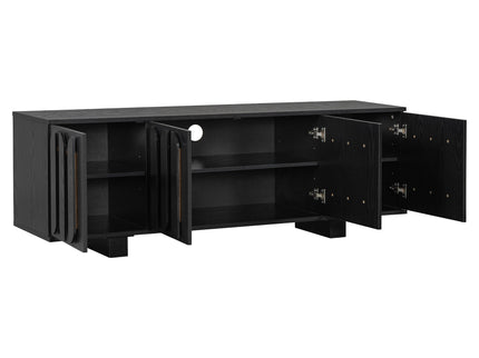 Farmhouse TV Stand, Storage Media Console With Adjustable Shelves & 3 Cable Holes