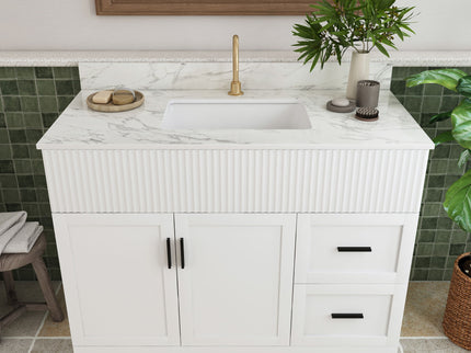 Bathroom Vanity Set, Fluted Cabinet, Soft Close Doors & Drawers, Single Faucet Hole, Sink Included - White