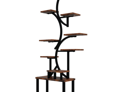 S - Shaped, 10 Tier Plant Stand With 5 Grow Lights - Deep Rustic Brown