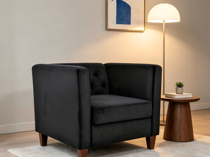 Button Tufted Accent Square Arm Upholstered Chair - Black