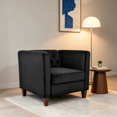 Button Tufted Accent Square Arm Upholstered Chair - Black