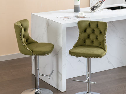 Swivel Barstools Adjusatble Seat Height From 25-33", Modern Upholstered Base Bar Stools With Backs Comfortable Tufted For Home Pub And Kitchen Island (Set of 2)