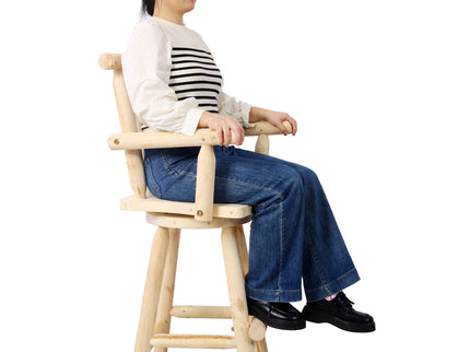 Rustic Bar Stool, Fir Wood Construction, Wide Armrest