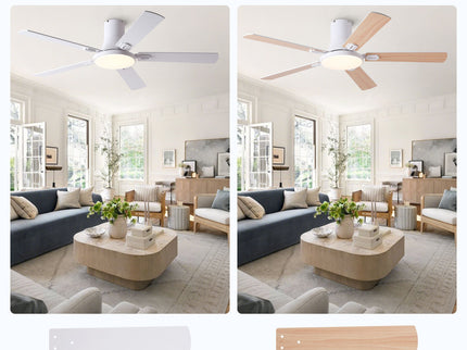 Flush Mount Ceiling Fans With LED Light And Remote Control, 5 Blades