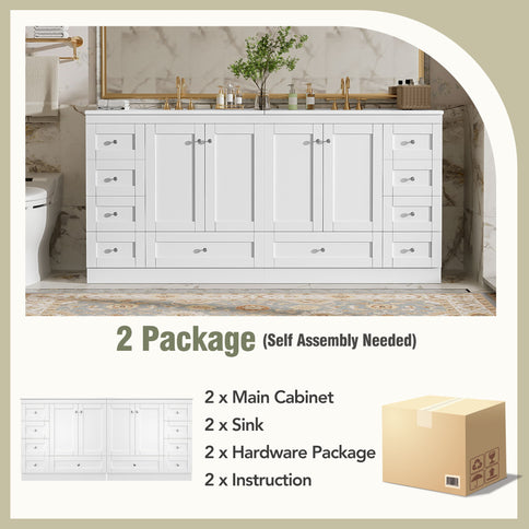 Shaker Free Standing Bathroom Vanity Cabinet & Sink, Soft Close Drawers, Soft Close Doors