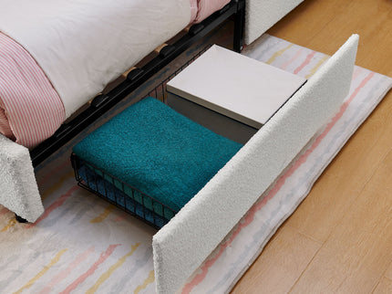 Upholstered Bed With Oversized Rabbit Ear Headboard, LED Lights & 4 Storage Drawers
