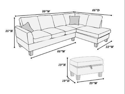 Sectional Sofa With Storage Ottoman And Pillows