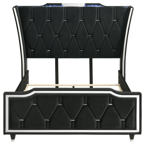 Mika - LED Upholstered Bed With Tufted Wingback Headboard And Ambient Lighting