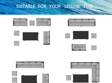 7 Piece Outdoor Furniture Set With Waterproof Cushions, Glass Table, And Space Saving Design - Blue