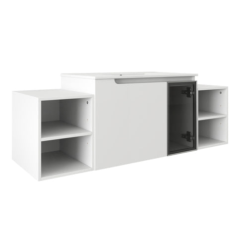 Wall Mounted Bathroom Vanity With Sink, Cabinet & Half Door