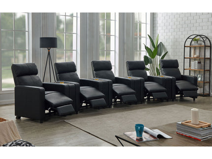 Warren - 5 Seater Home Theater With 4 Wedge Consoles Recliners And Storage Consoles - Black