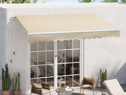 Outsunny - 12' x 8' Retractable Awning Patio Awnings Sun Shade Shelter With Manual Crank Handle, 280G / M² Uv & Water-Resistant Fabric And Aluminum Frame For Deck, Balcony, Yard - Cream White