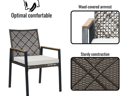 5 Piece Patio Dining Table Set, Acacia Wood Table Top With Umbrella Hole