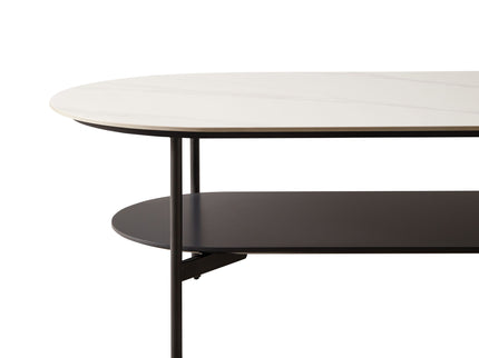 Contemporary Coffee Table Sintered Stone Surface With Ceramic Finish Double Layer Design Base Matte Shelf Modern Living Room Center Table - White / Gray