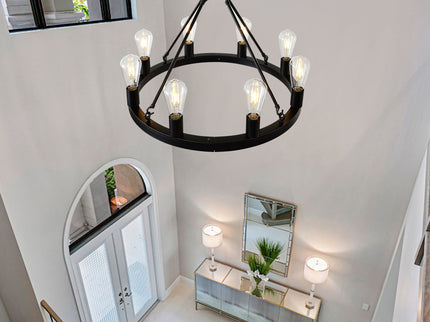 6 Light (No Bulbs) Wagon Wheel Chandelier Farmhouse Modern Small Round Chandelier For Living Room Kitchen Island Foyer Hallway Entryway Bedroom Dining Room Light Fixture Ceiling Hanging - Matte Black