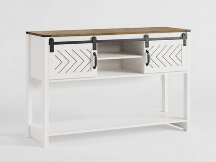 Entryway Table With Sliding Barn Door Storage - White / Oak