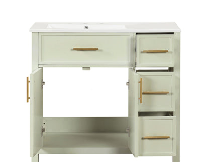 36" Bathroom Vanity With Sink, 2 Doors, 3 Drawers, Rectangular - White