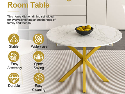 Round Dining Table With Extendable Blades, X Base