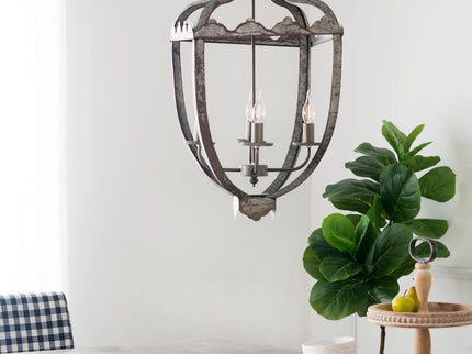 4 Light Metal Chandelier, Hanging Light Fixture With Adjustable Chain For Kitchen, Bulb Not Included - Gray