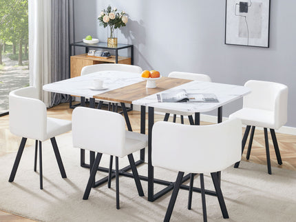 Modern Minimalist Marble Pattern Joinery Dining Table With Dining Chairs