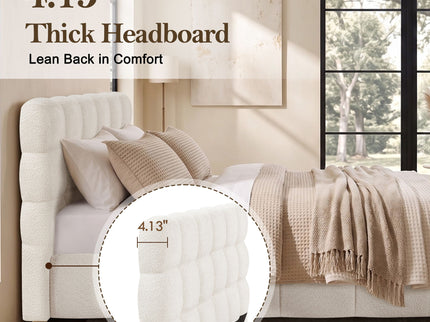 Pula - Queen Platform Bed With Upholstered Headboard, Slat Support, No Box Spring Needed - Ivory