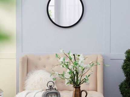 Circle Wall Mirror With Wooden Frame, Wall Mirror For Living Room