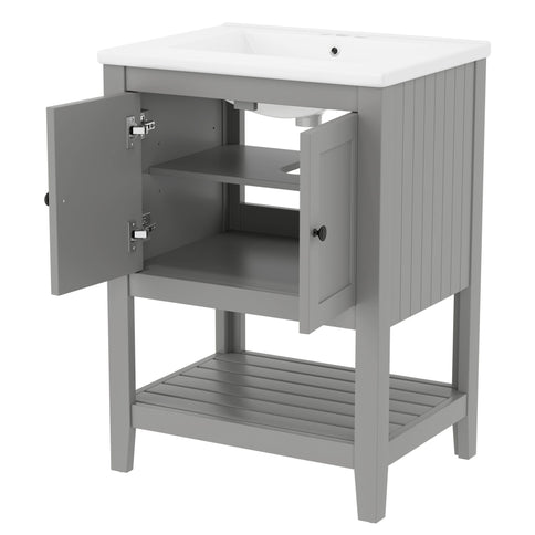 Modern Bathroom Vanity With Sink And Open Shelf