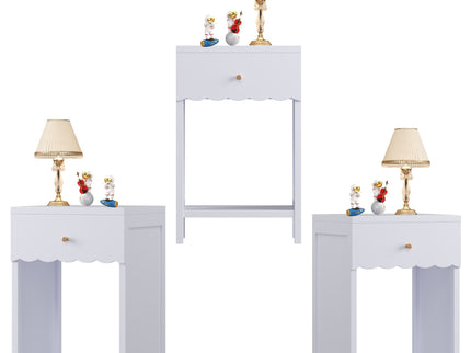 Nightstand With Drawer And Open Shelf, Scalloped Edge Bedside Table